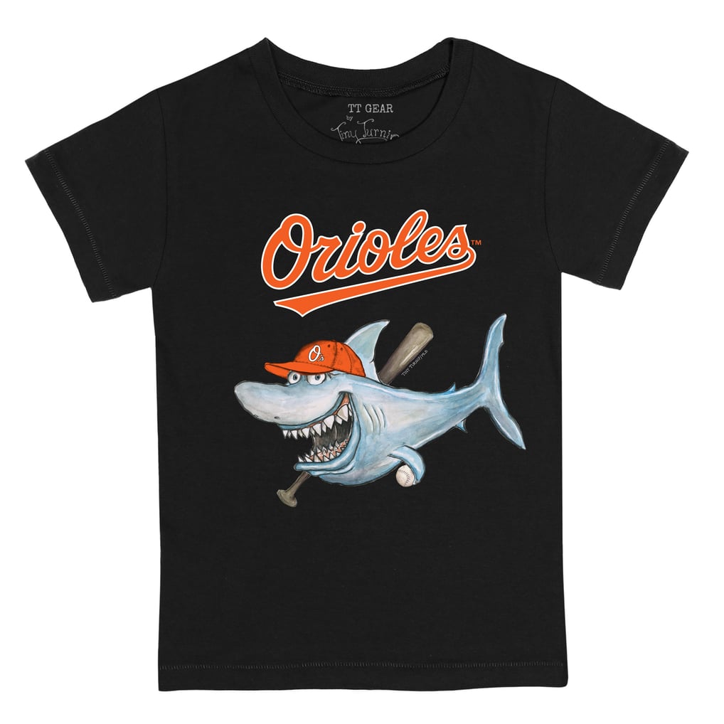Baltimore Orioles Tiny Turnip Toddler Shark T-Shirt - Black
