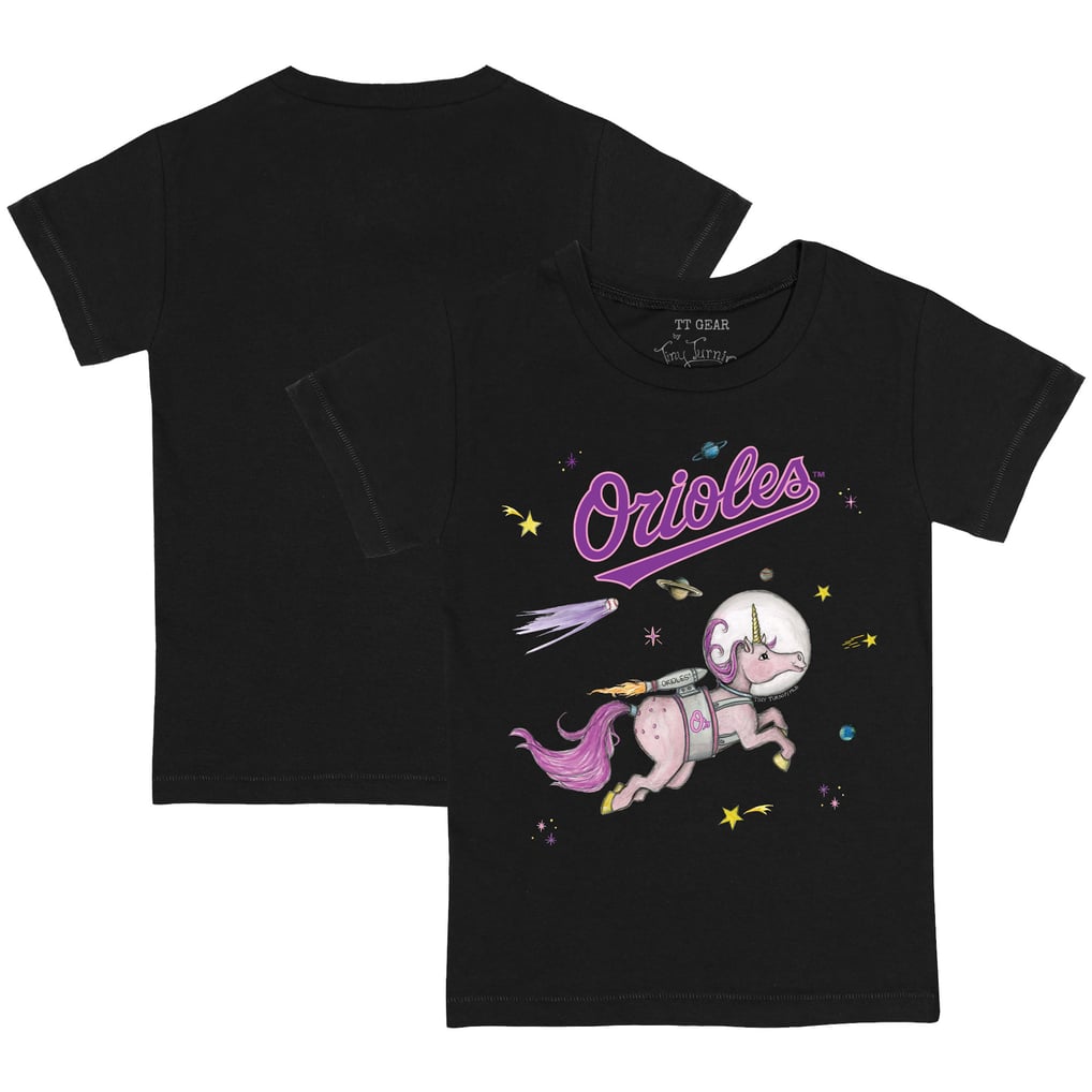 Baltimore Orioles Tiny Turnip Toddler Space Unicorn T-Shirt - Black