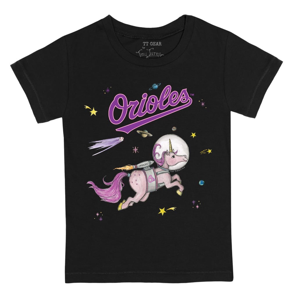 Baltimore Orioles Tiny Turnip Toddler Space Unicorn T-Shirt - Black