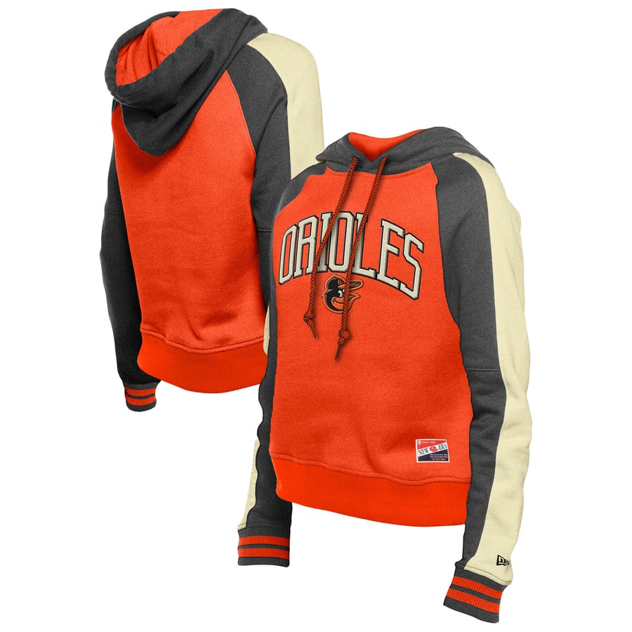 Women's Baltimore Orioles New Era Orange Throwback Cropped Raglan ...