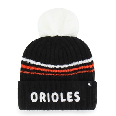 Baltimore Orioles '47 Women's Fuzzy Script Cuffed Knit Hat with Pom - Black