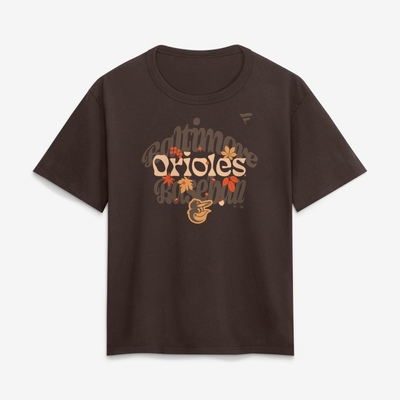 Baltimore Orioles Women's Fall Leaves T-Shirt - Brown