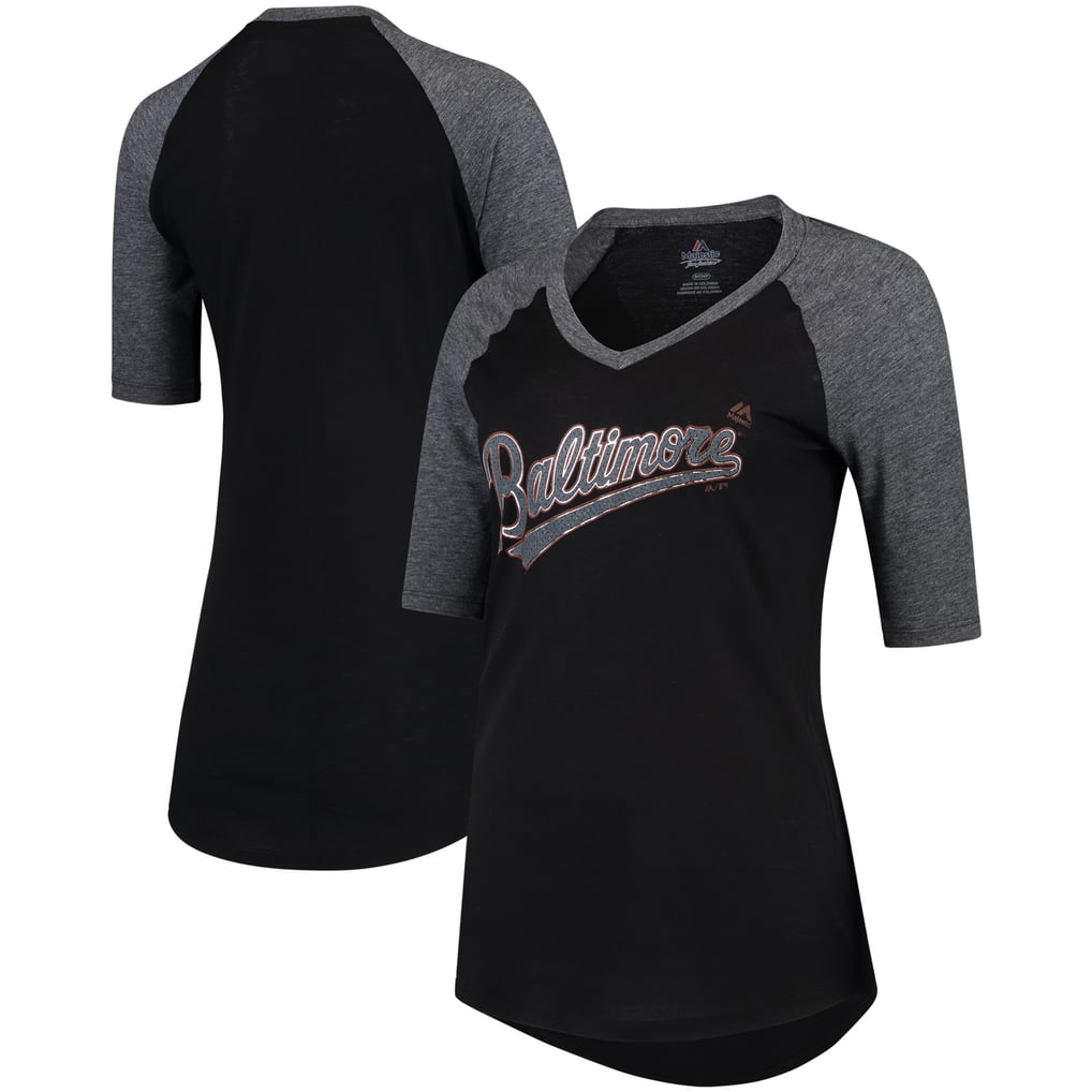 Women's Baltimore Orioles Majestic Black Quick Hands Raglan Half-Sleeve ...