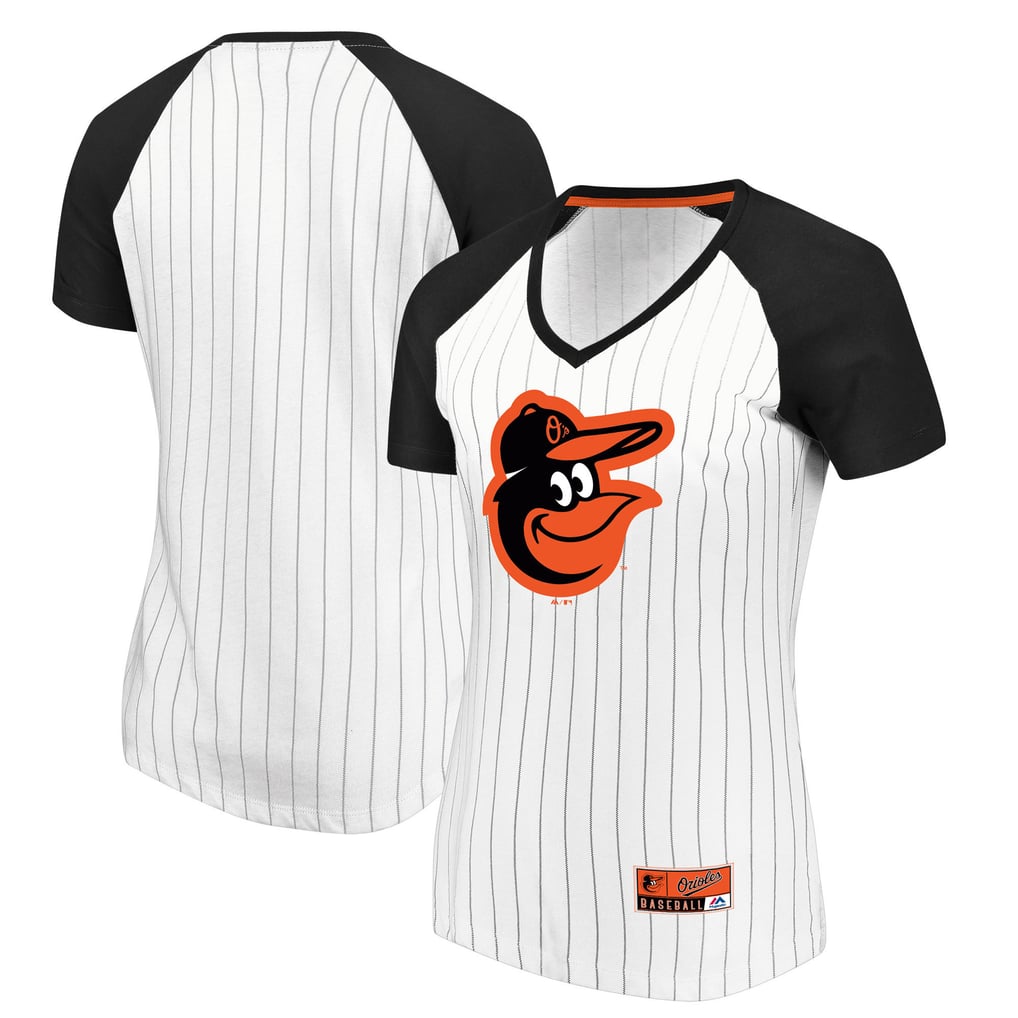 Women's Baltimore Orioles Majestic White/Black Plus Size Raglan V-Neck ...