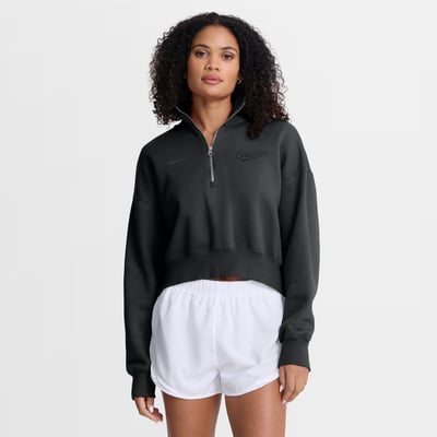  Baltimore Orioles Nike Women's Oversized Phoenix Fleece Cropped Quarter-Zip Sweatshirt - Black
