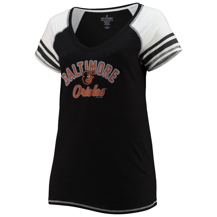 Women's Baltimore Orioles Soft as a Grape Black Curvy Color Block Tri ...