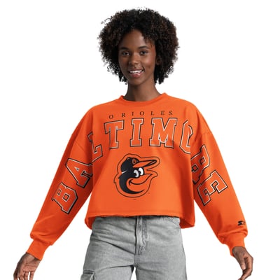  Baltimore Orioles Starter Women's Bleachers II Cropped Crew Sweatshirt - Orange