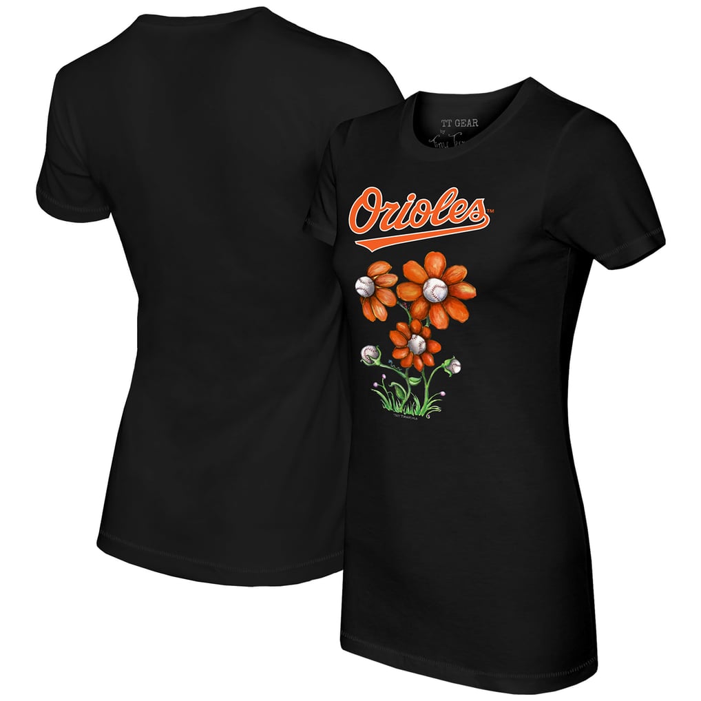 Baltimore Orioles Tiny Turnip Women's Blooming Baseballs T-Shirt - Black