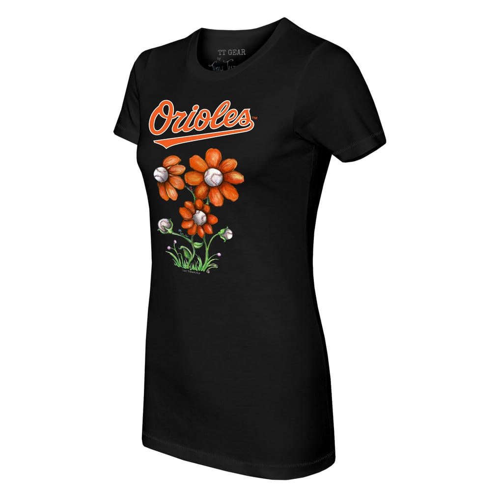 Baltimore Orioles Tiny Turnip Women's Blooming Baseballs T-Shirt - Black