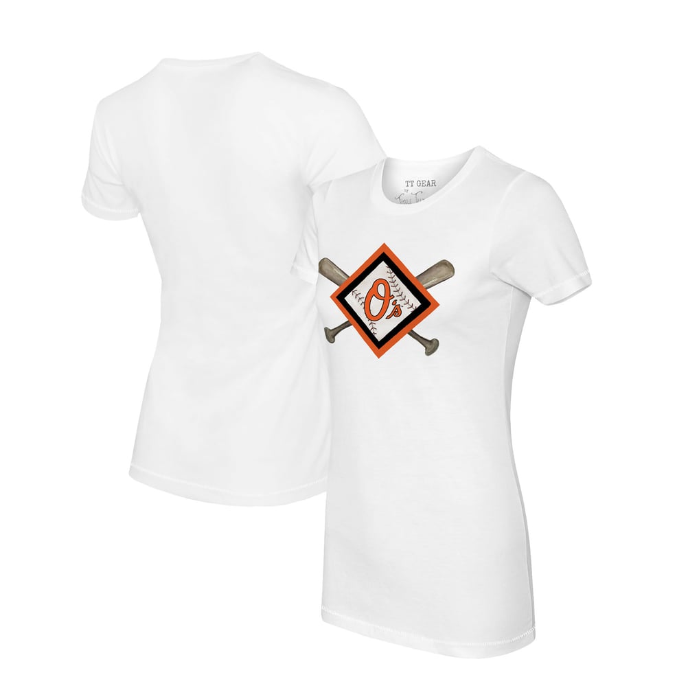 Baltimore Orioles Tiny Turnip Women's Diamond Cross Bats T-Shirt - White