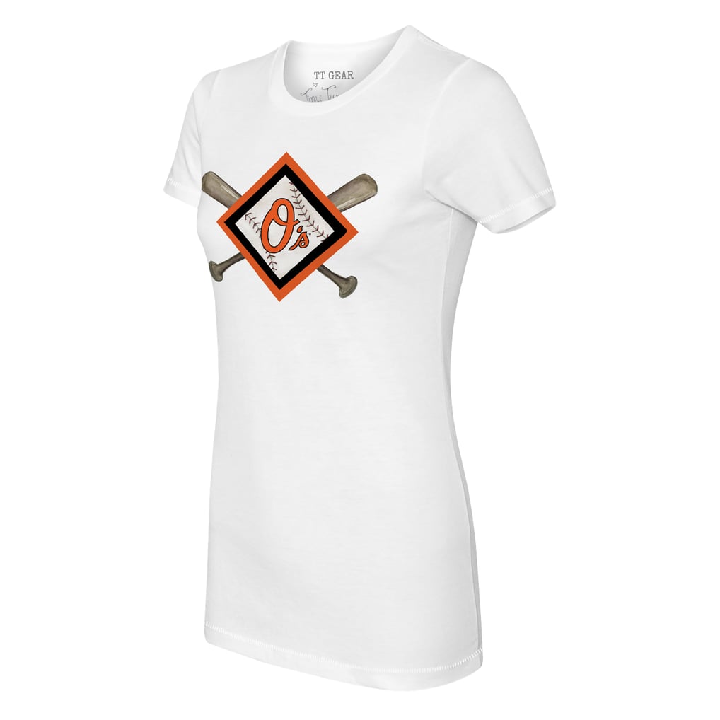 Baltimore Orioles Tiny Turnip Women's Diamond Cross Bats T-Shirt - White