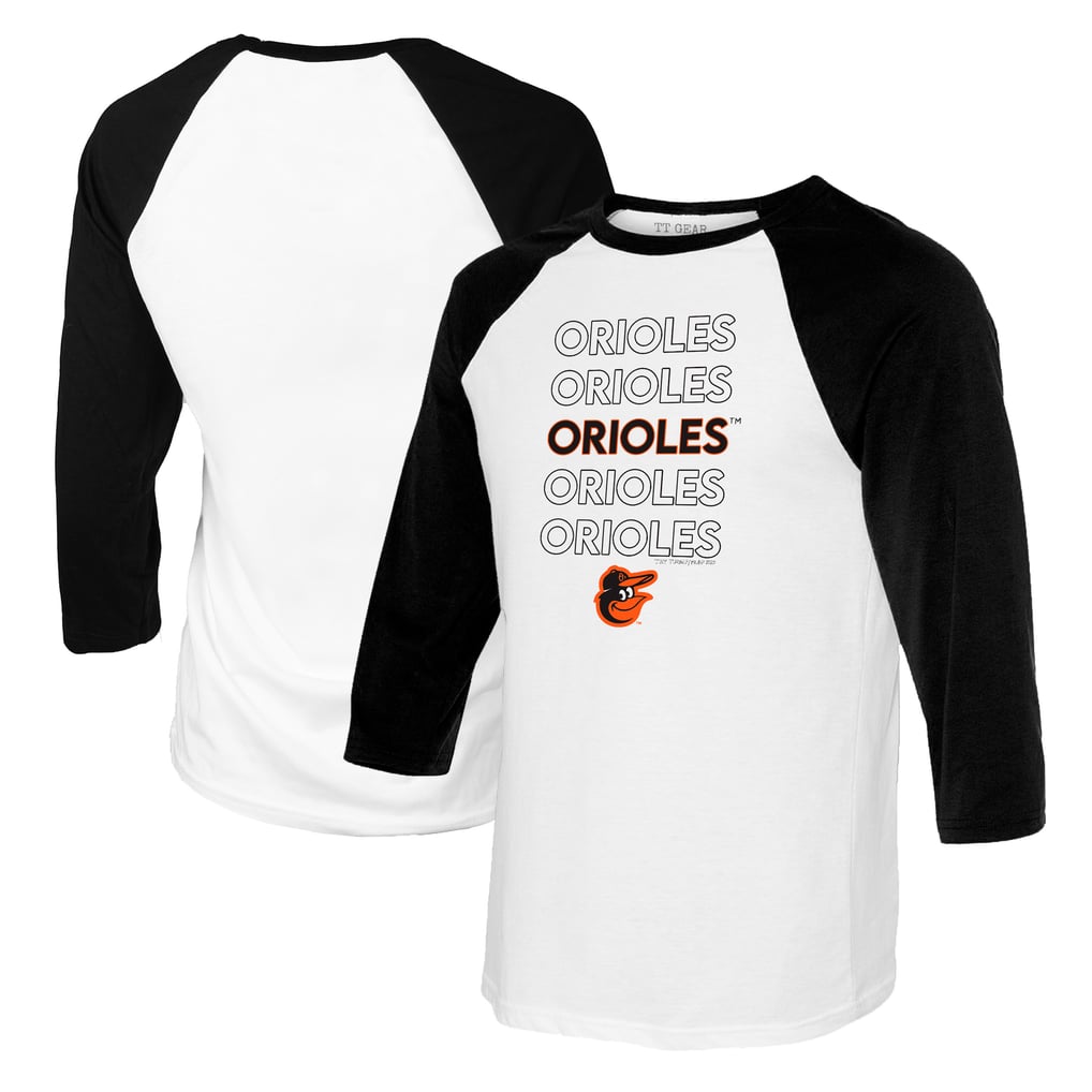 Baltimore Orioles Tiny Turnip Women's Stacked 3/4-Sleeve Raglan T-Shirt - White/Black