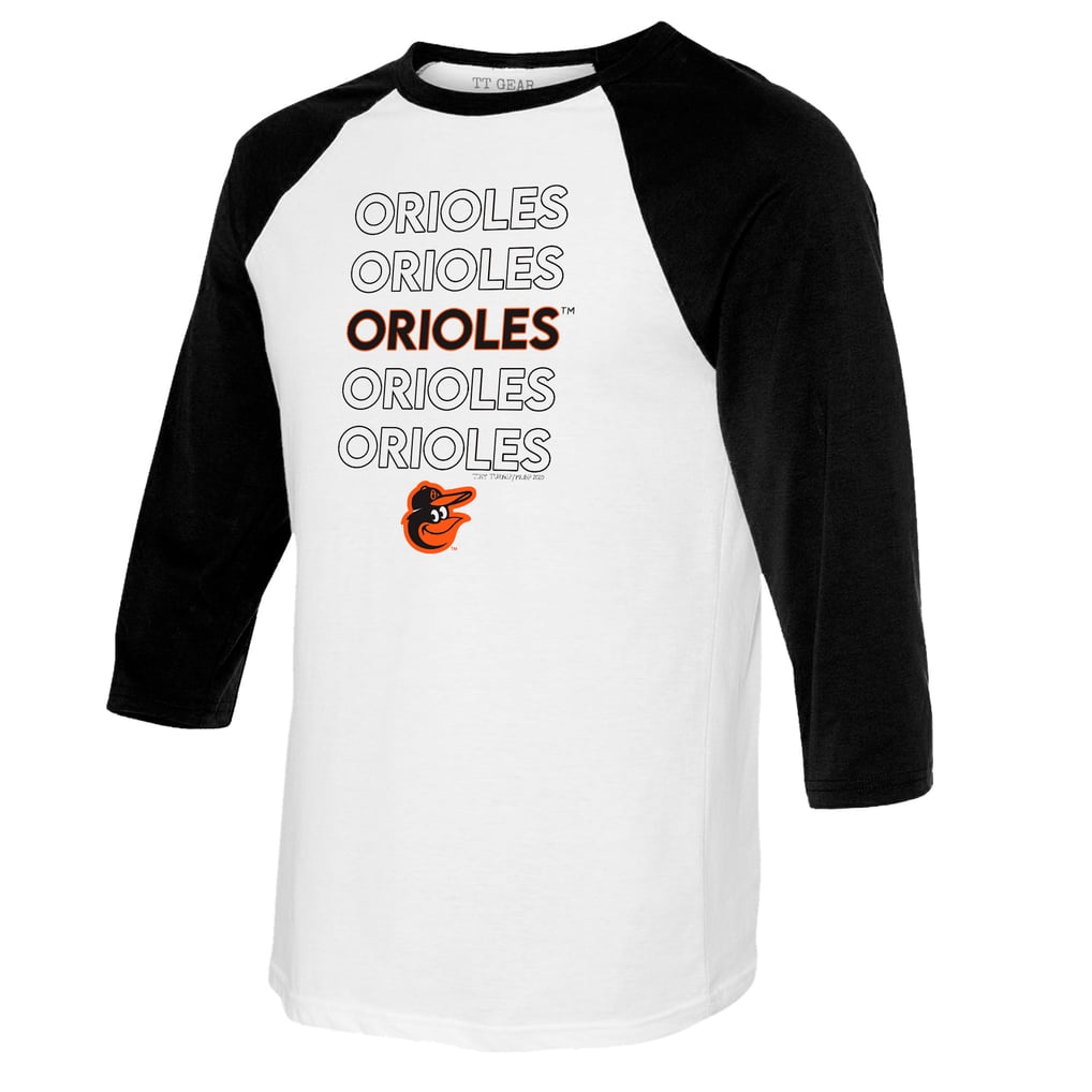 Baltimore Orioles Tiny Turnip Women's Stacked 3/4-Sleeve Raglan T-Shirt - White/Black