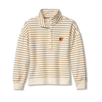 Baltimore Orioles Tommy Bahama Women's Marina Del Mar Stripe Mock Neck Sweatshirt - White