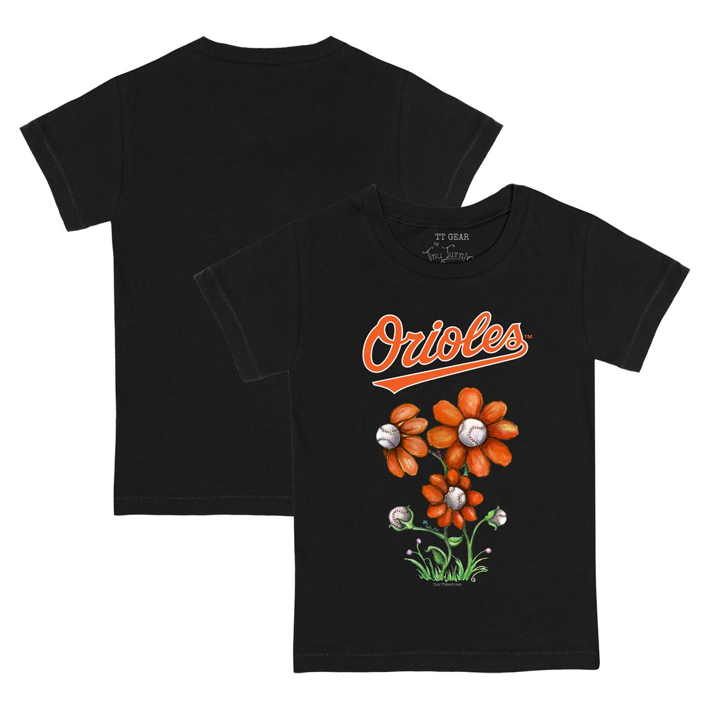 Baltimore Orioles Tiny Turnip Youth Blooming Baseballs T-Shirt - Black