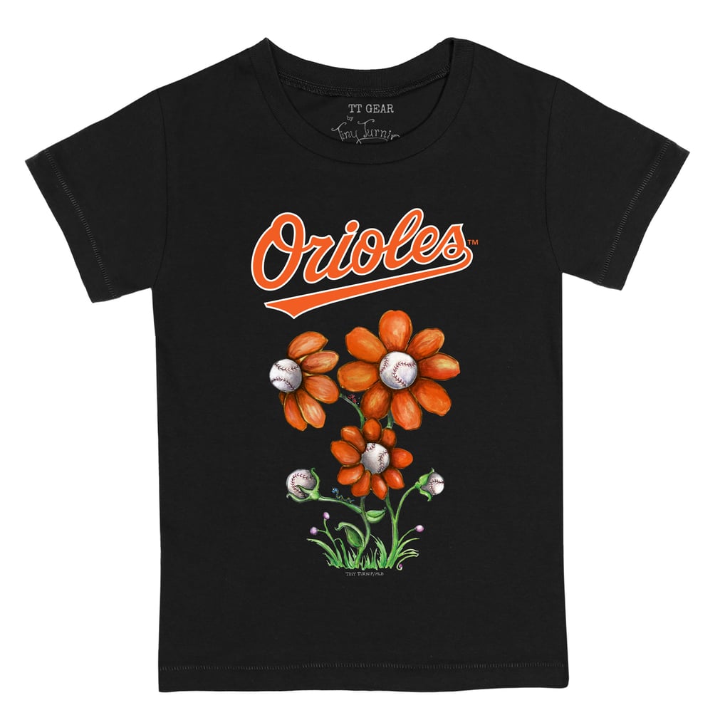 Baltimore Orioles Tiny Turnip Youth Blooming Baseballs T-Shirt - Black