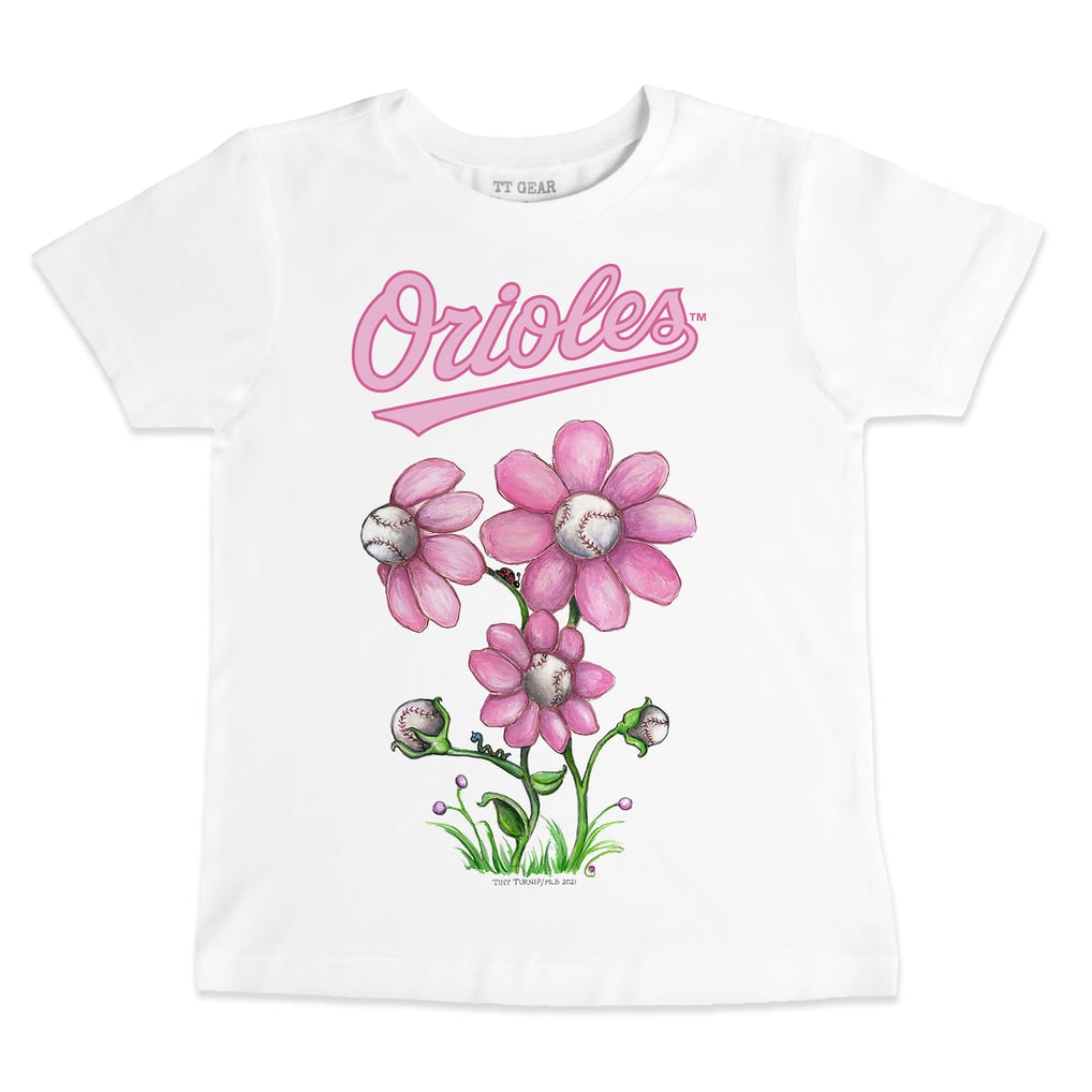 Baltimore Orioles Tiny Turnip Youth Blooming Baseballs T-Shirt - White