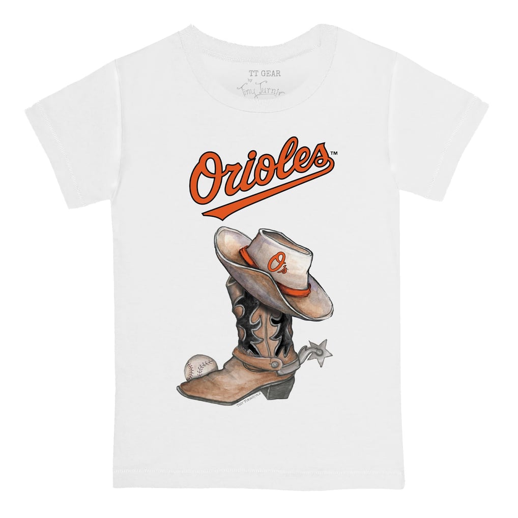 Baltimore Orioles Tiny Turnip Youth Cowboy Boot T-Shirt - White