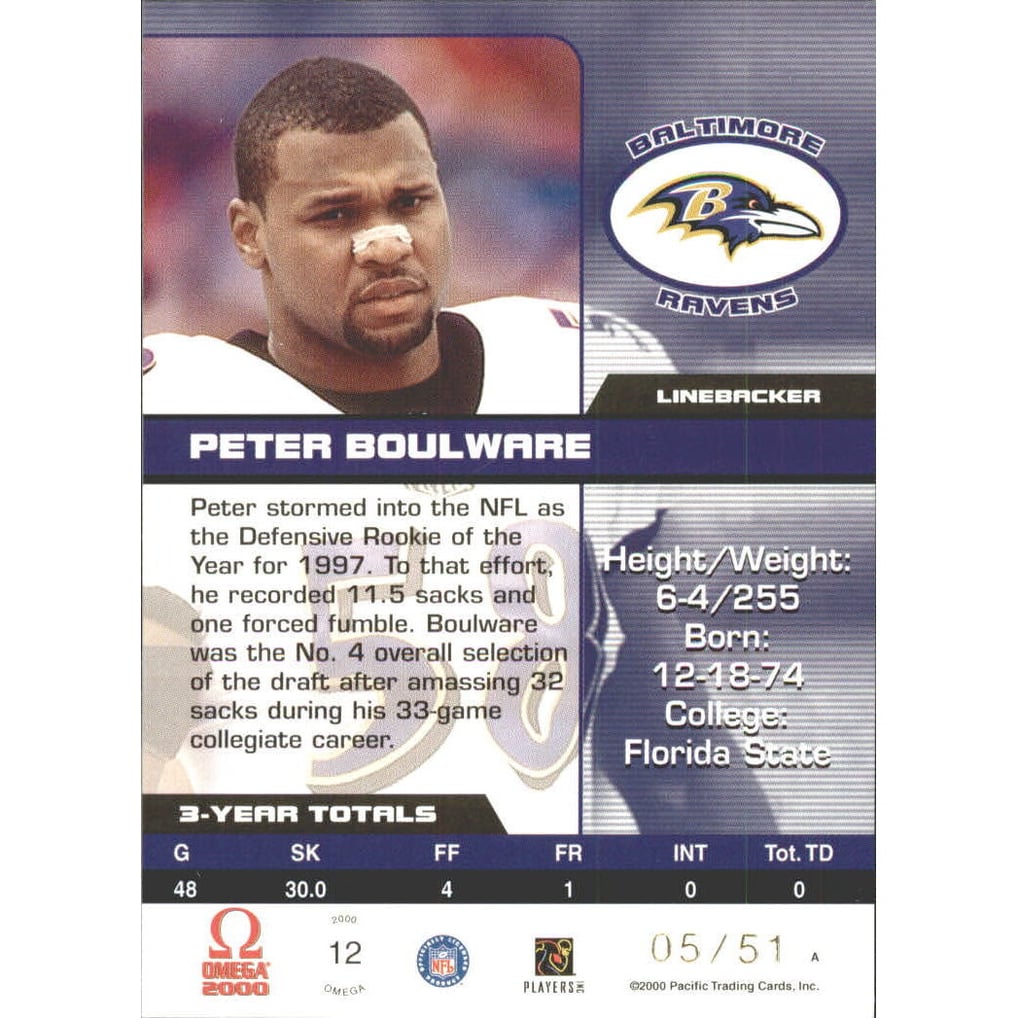2000 Pacific Omega Platinum Blue #12 Peter Boulware