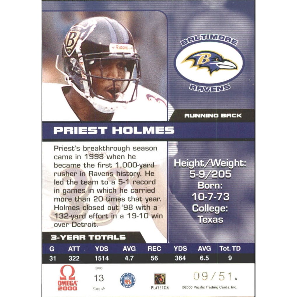 2000 Pacific Omega Platinum Blue #13 Priest Holmes