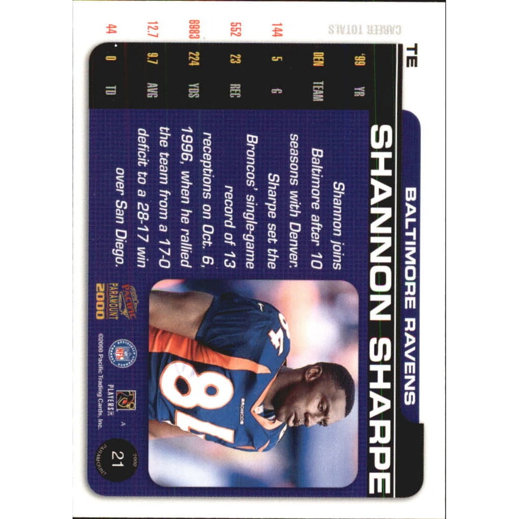 2000 Paramount Platinum Blue #21 Shannon Sharpe