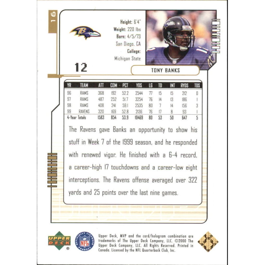 2000 Upper Deck MVP Gold Script #16 Tony Banks