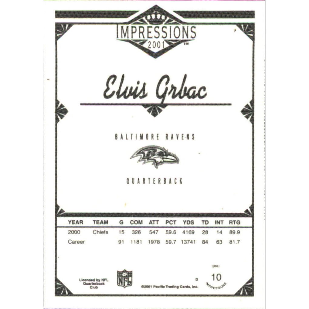 2001 Pacific Impressions Premiere Date #10 Elvis Grbac