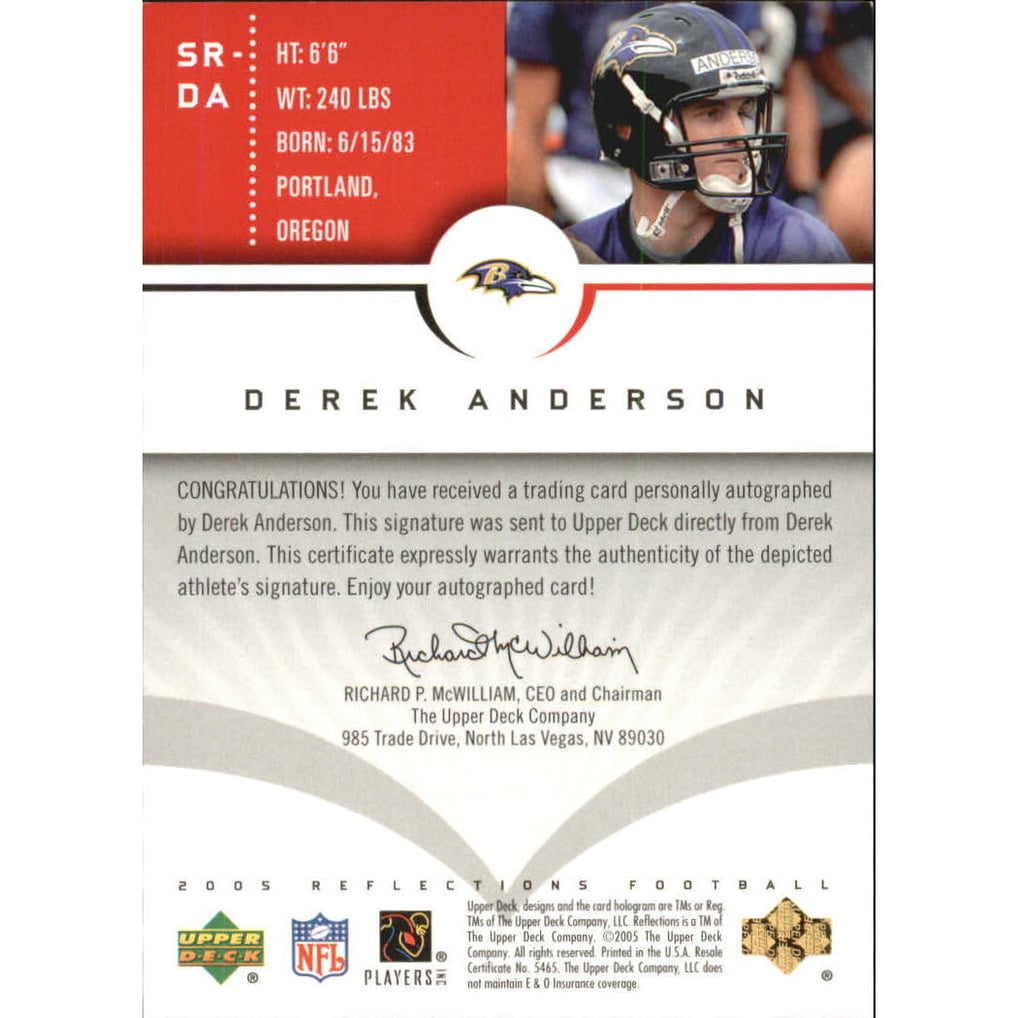 2005 Reflections Signature Reflections Red #SRDA Derek Anderson