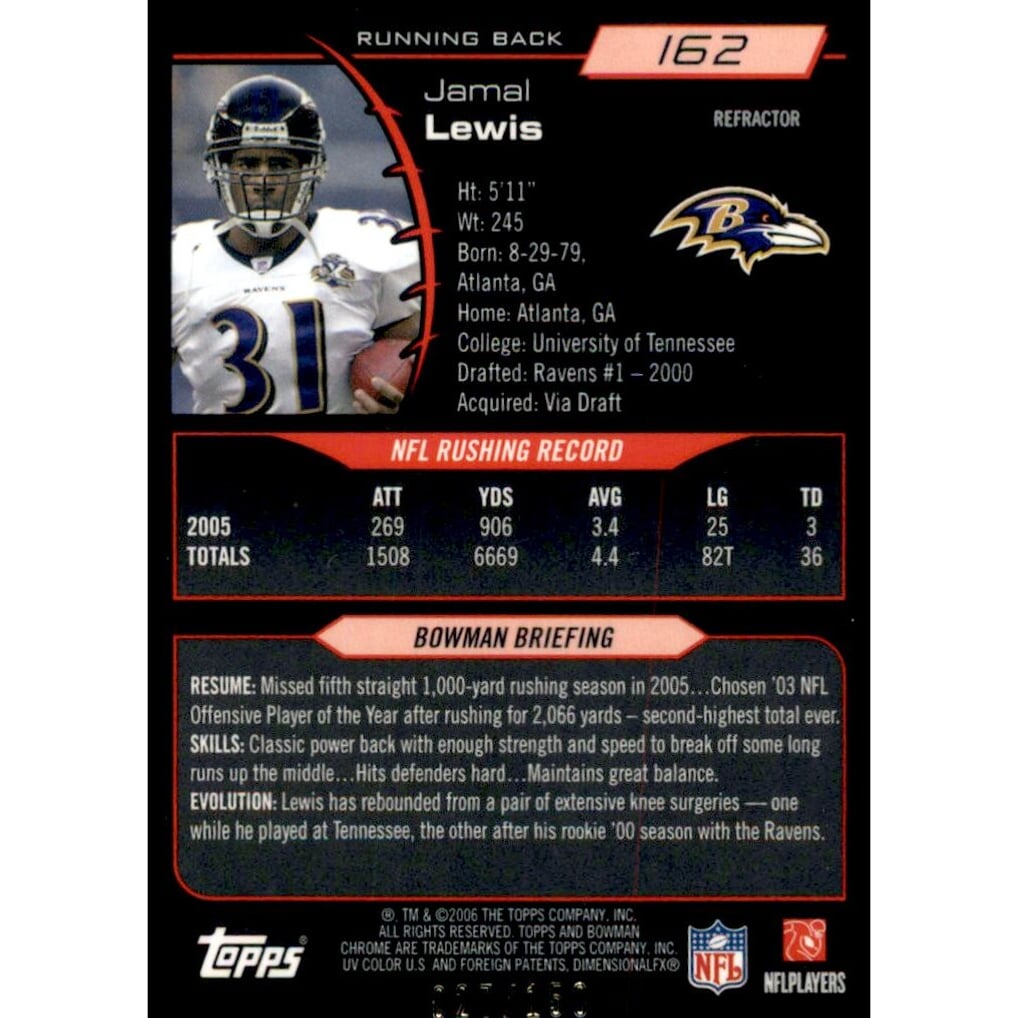2006 Bowman Chrome Blue Refractors #162 Jamal Lewis