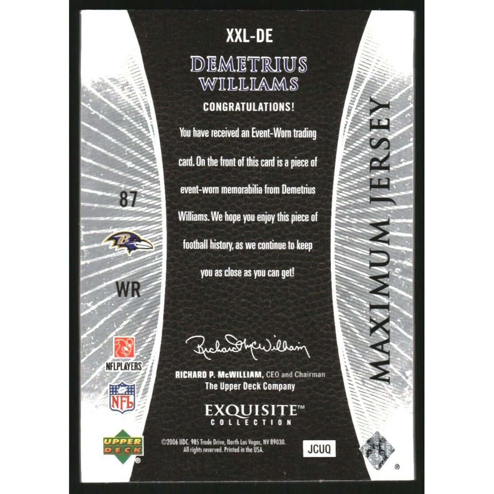 2006 Exquisite Collection Maximum Jersey Silver #XXLDE Demetrius Williams