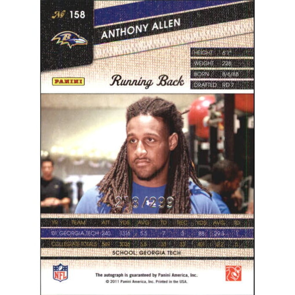 2011 Panini Threads Autographs Silver #158 Anthony Allen