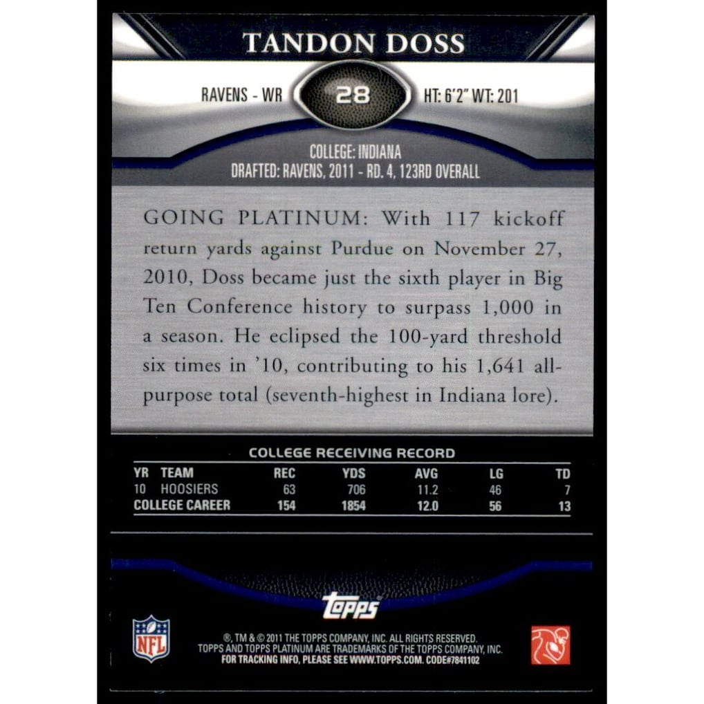 2011 Topps Platinum Purple Refractors #28 Tandon Doss