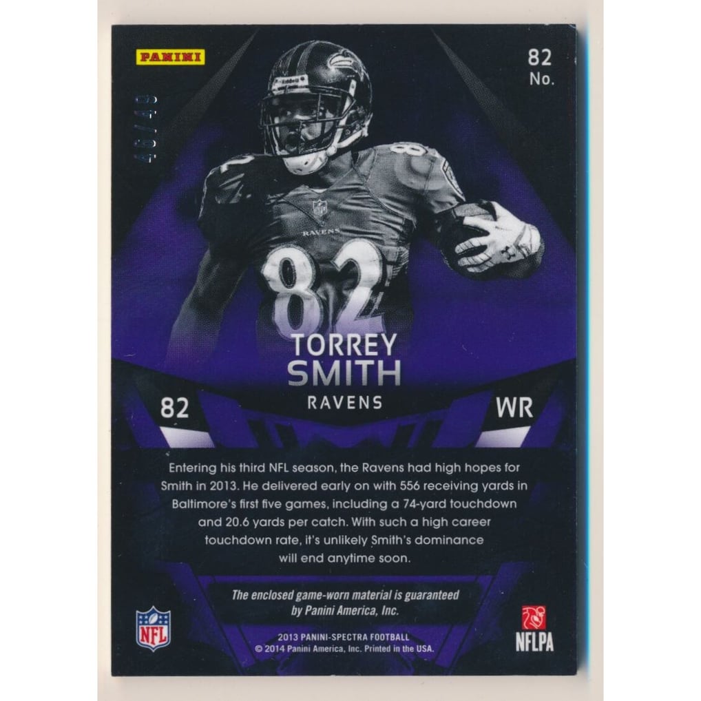 2013 Panini Spectra Materials Spectra Blue #82 Torrey Smith/49