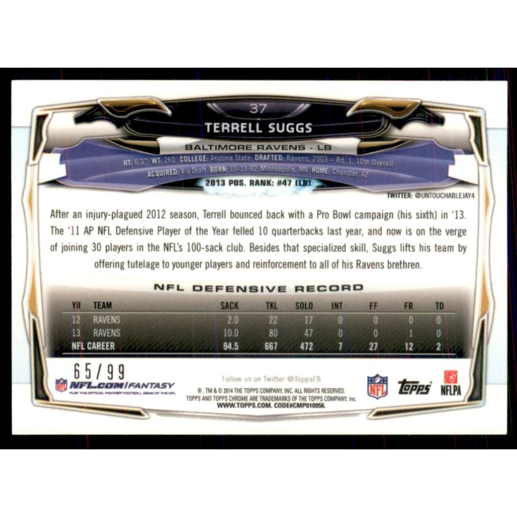 2014 Topps Chrome Sepia Refractors #37 Terrell Suggs