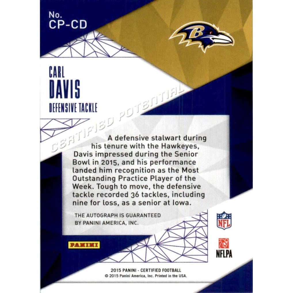 2015 Certified Potential Autographs Mirror Red #CPCD Carl Davis/99