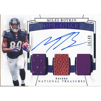 2019 Panini National Treasures Rookie NFL Gear Signature Trios #25 Miles Boykin/49