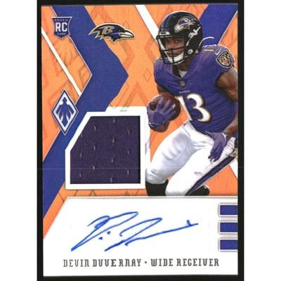2020 Panini Phoenix Rookie Premiere Jersey Autographs Orange #33 Devin Duvernay/149