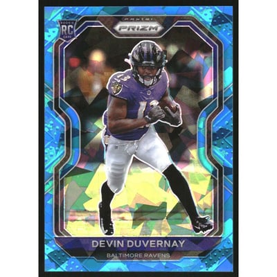 2020 Panini Prizm Prizms Blue Ice #380 Devin Duvernay