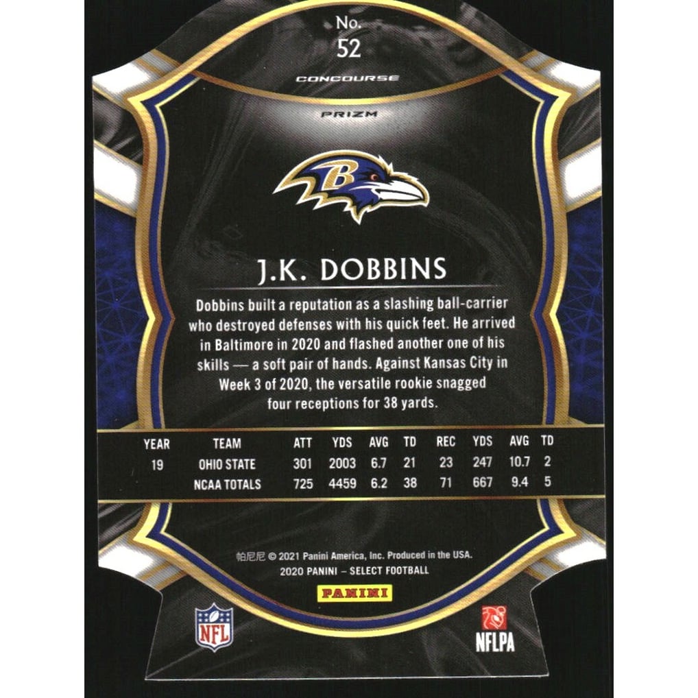 2020 Select Prizm Light Blue Die Cut #52 J.K. Dobbins