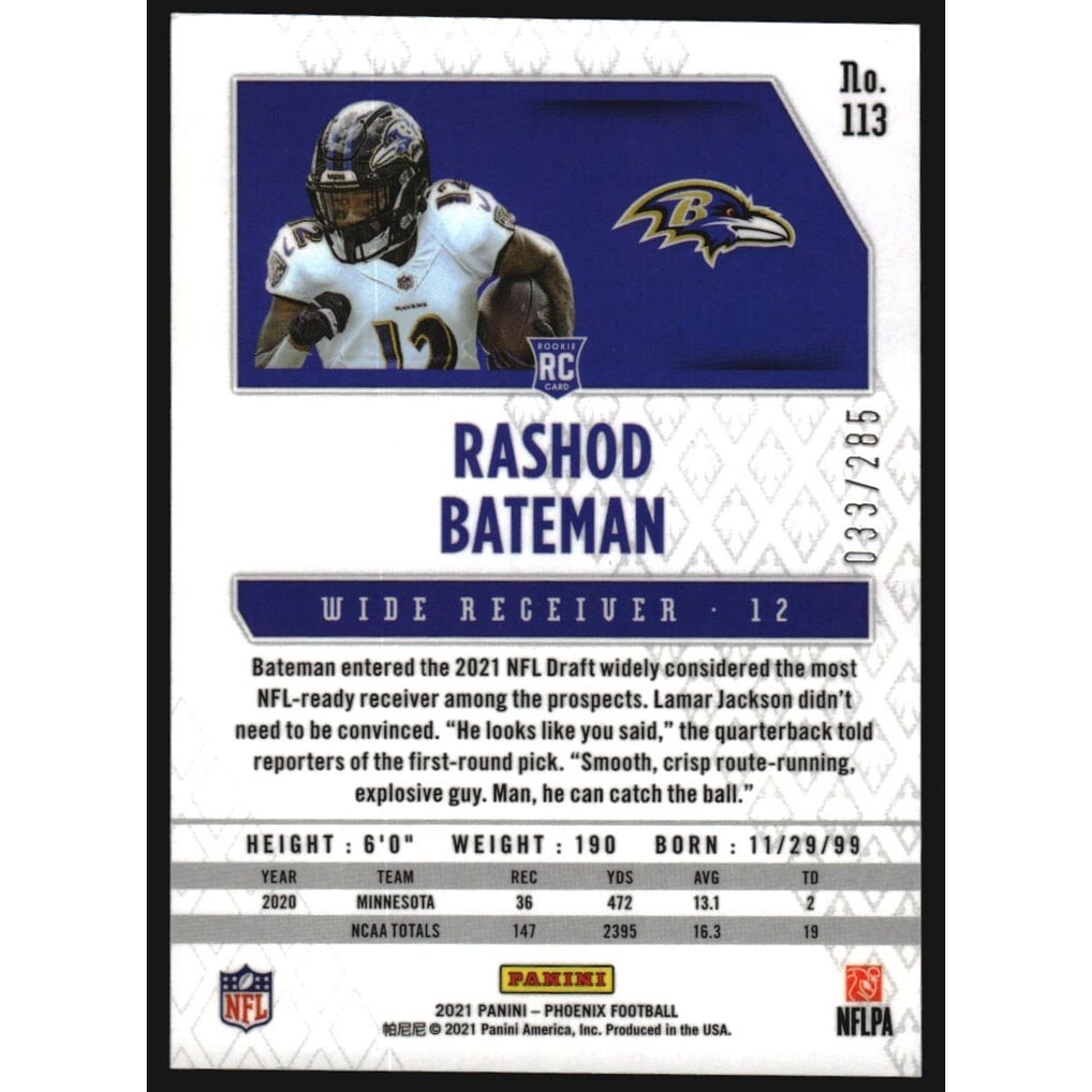 2021 Panini Phoenix Red Lazer #113 Rashod Bateman