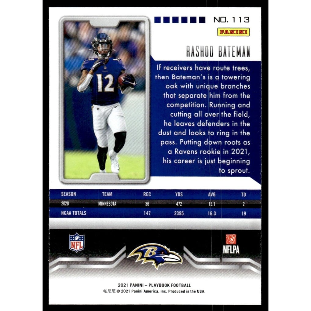 2021 Panini Playbook #113 Rashod Bateman RC