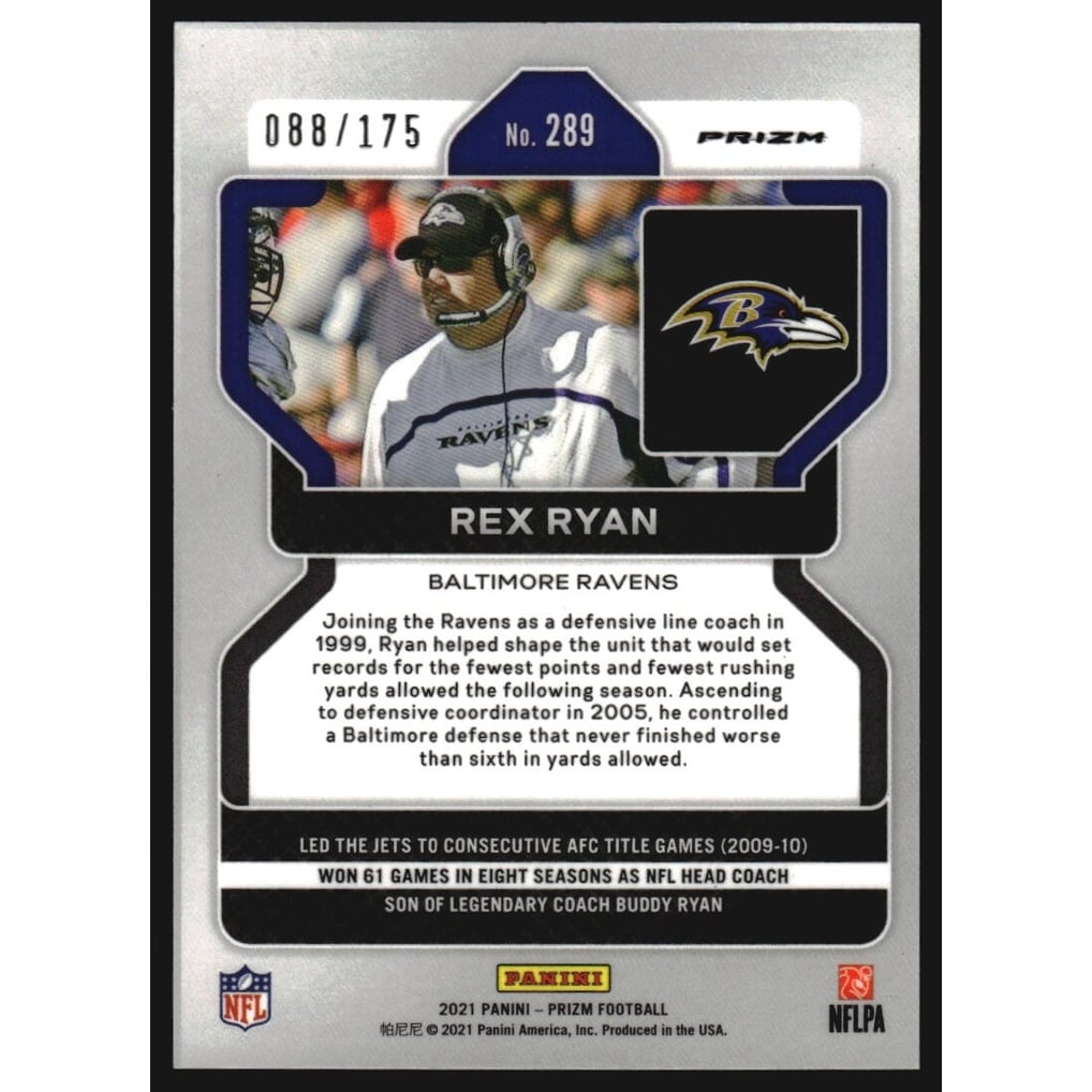 2021 Panini Prizm Prizms Hyper #289 Rex Ryan