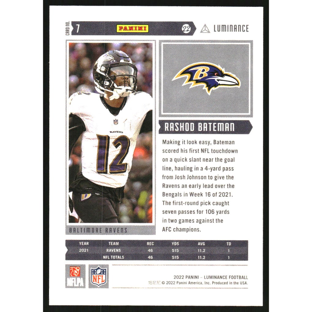 2022 Panini Luminance Red #7 Rashod Bateman