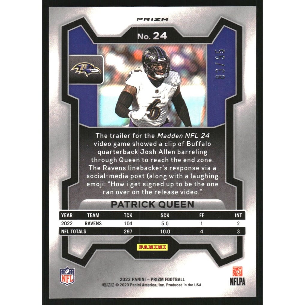 2023 Panini Prizm Prizms No Huddle Blue #24 Patrick Queen