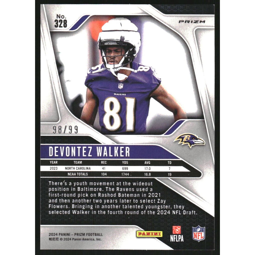 2024 Panini Prizm Prizms Purple Wave #328 Devontez Walker