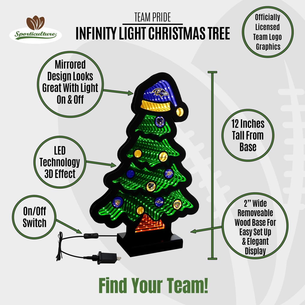Baltimore Ravens 12" Christmas Tree LED Infinity Light