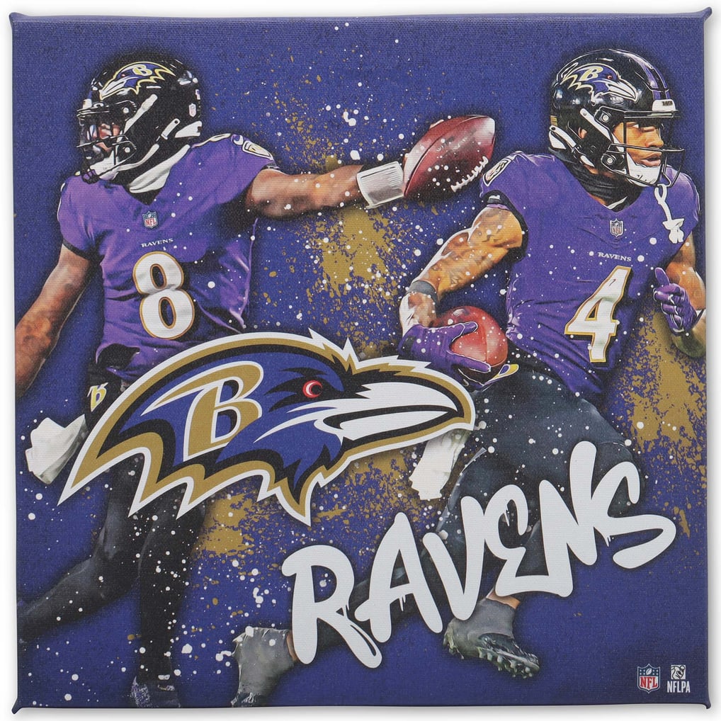 Baltimore Ravens 12" x 12" Team Logo and Players Splash Canvas Art