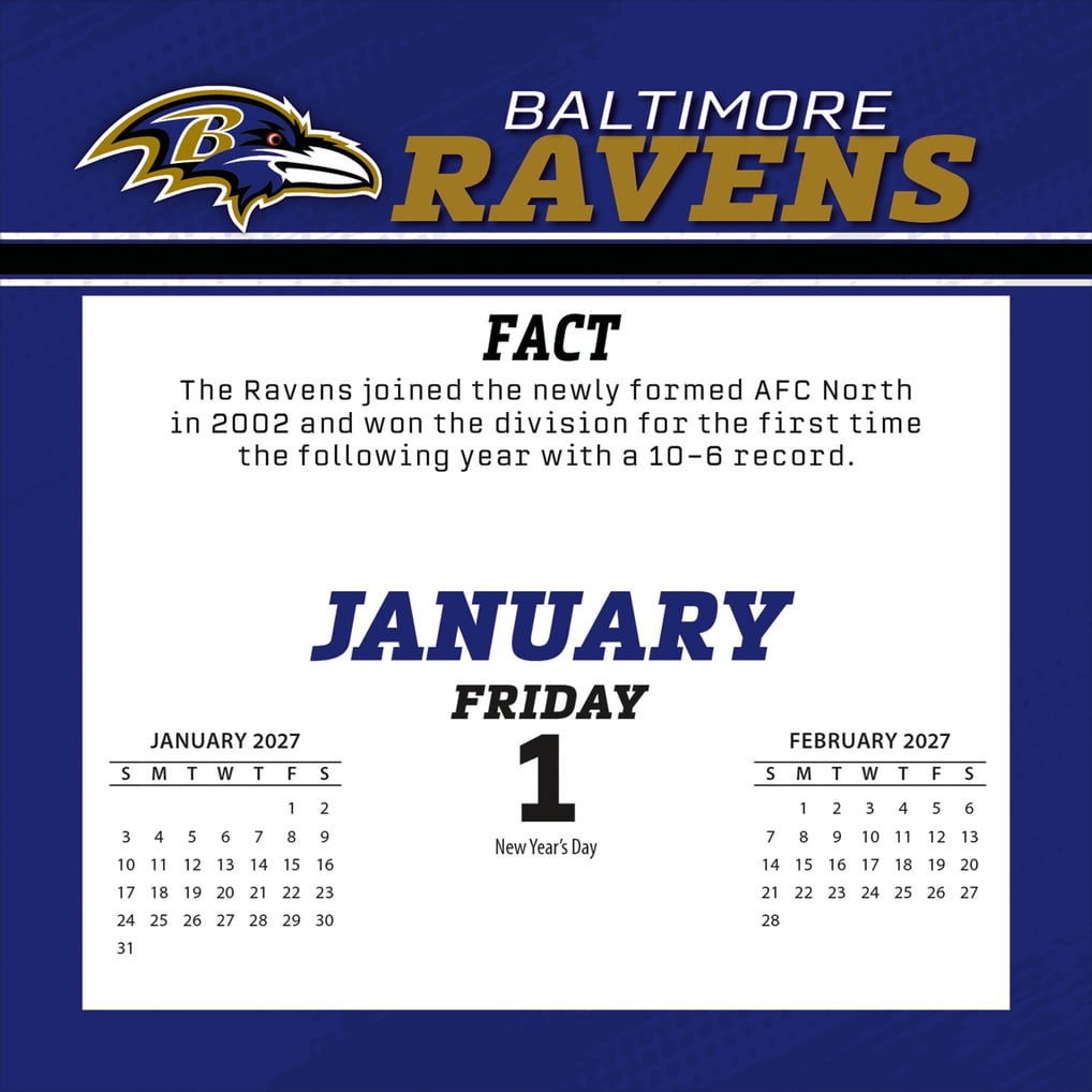 Baltimore Ravens 2027 Box Calendar