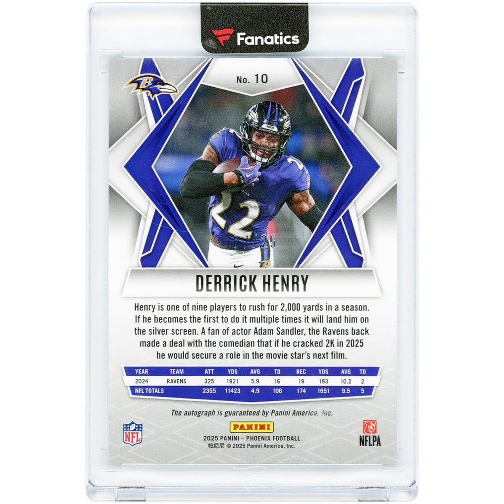 Derrick Henry Baltimore Ravens Autographed 2025 Panini Phoenix Green #10 #7/25 Card