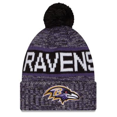 Baltimore Ravens New Era Girls Youth Tri-Color Cuffed Knit Hat with Pom - Black
